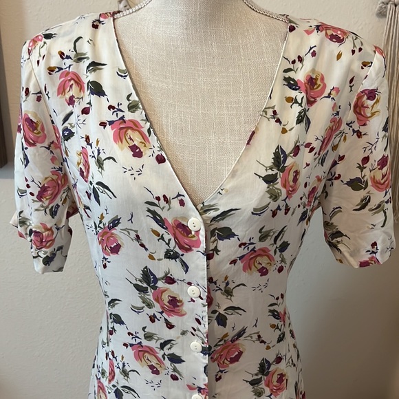 90’s Floral Print Romper by Styleworks/ Pleated Shorts/ Tie Backside/ Size 12 - Picture 2 of 8